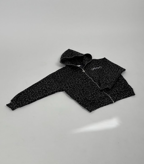 Hoodie Full Zip - Black Leopard