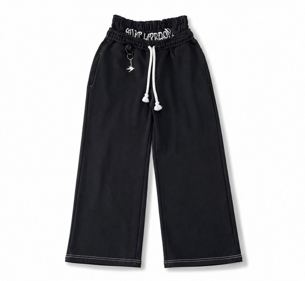 Double Waist Pants - Black-White