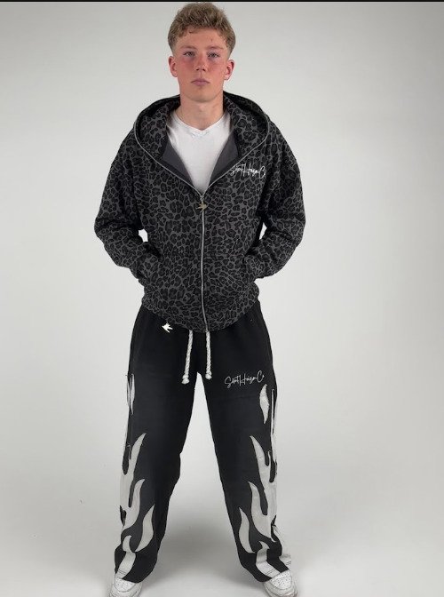 Hoodie Full Zip - Black Leopard