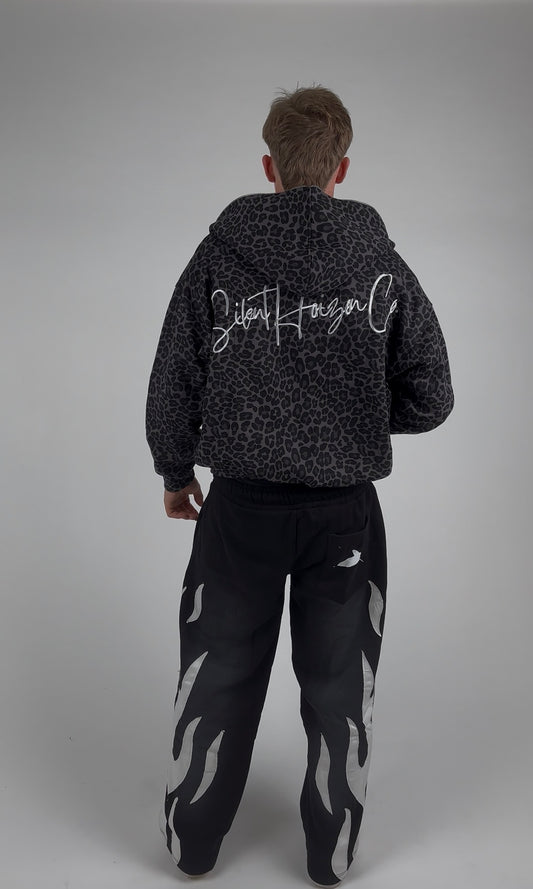 Hoodie Full Zip - Black Leopard