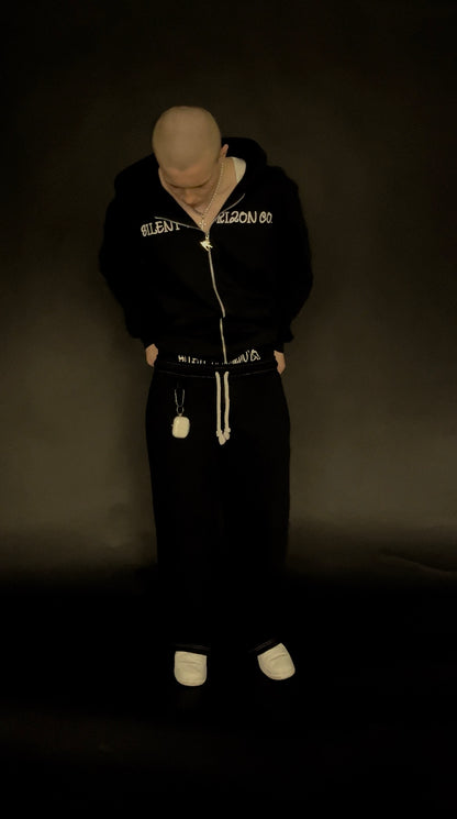 Double Waist Pants - Black-White