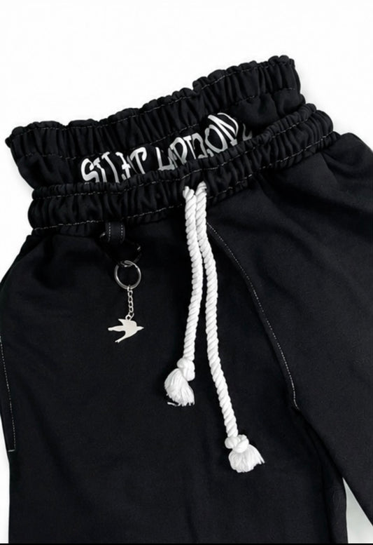 Double Waist Pants - Black-White