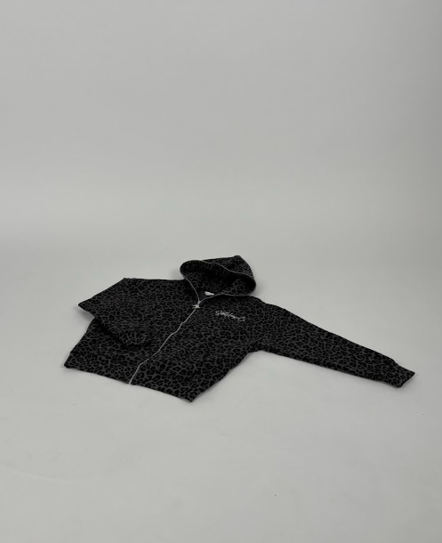 Hoodie Full Zip - Black Leopard