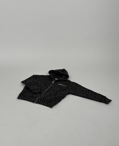 Hoodie Full Zip - Black Leopard