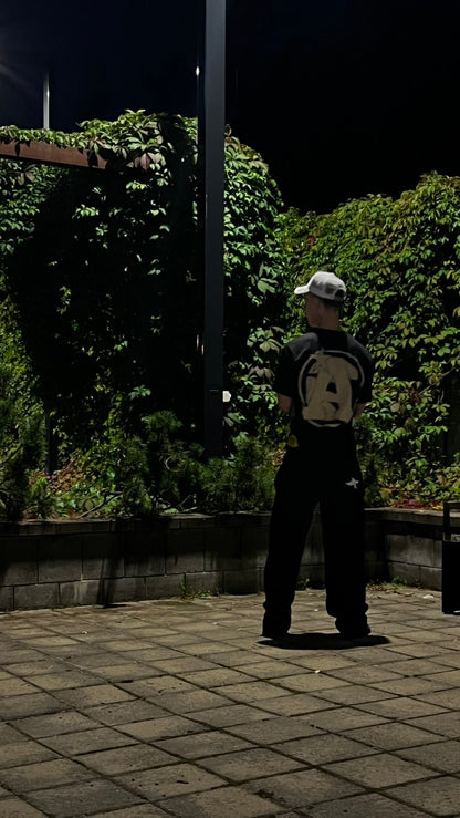 Double Waist Sweatpants - Black-White